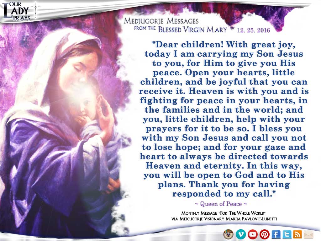 Medjugorje Message from the Blessed Virgin Mary, December 25, 2016